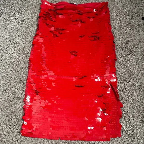 Zara Red Sequin Women's maxi Skirt size M new - Picture 3 of 8